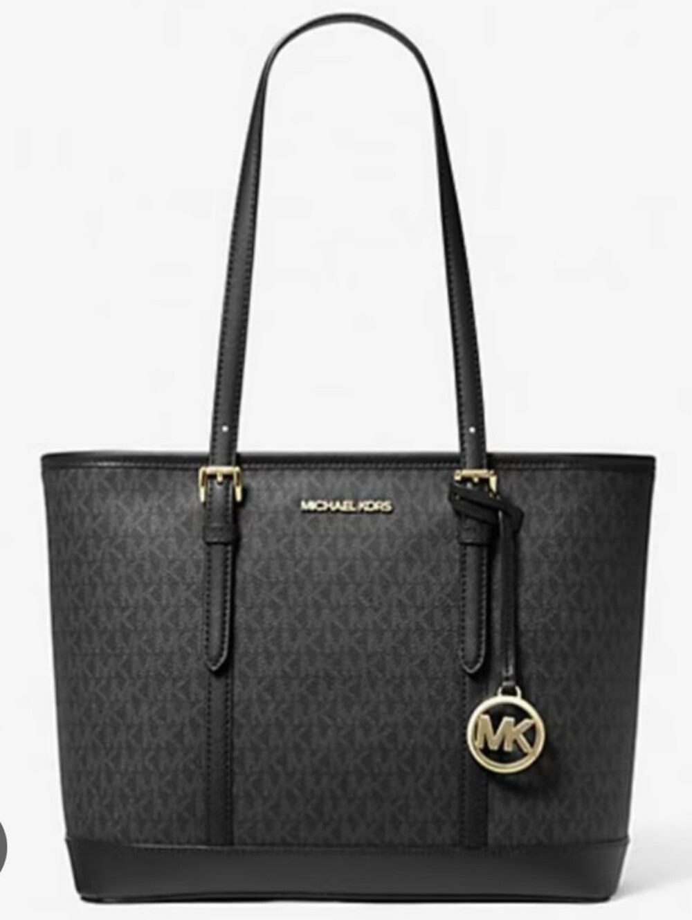 Michael Kors Black MK Signature Tote with Gold Logo Charm